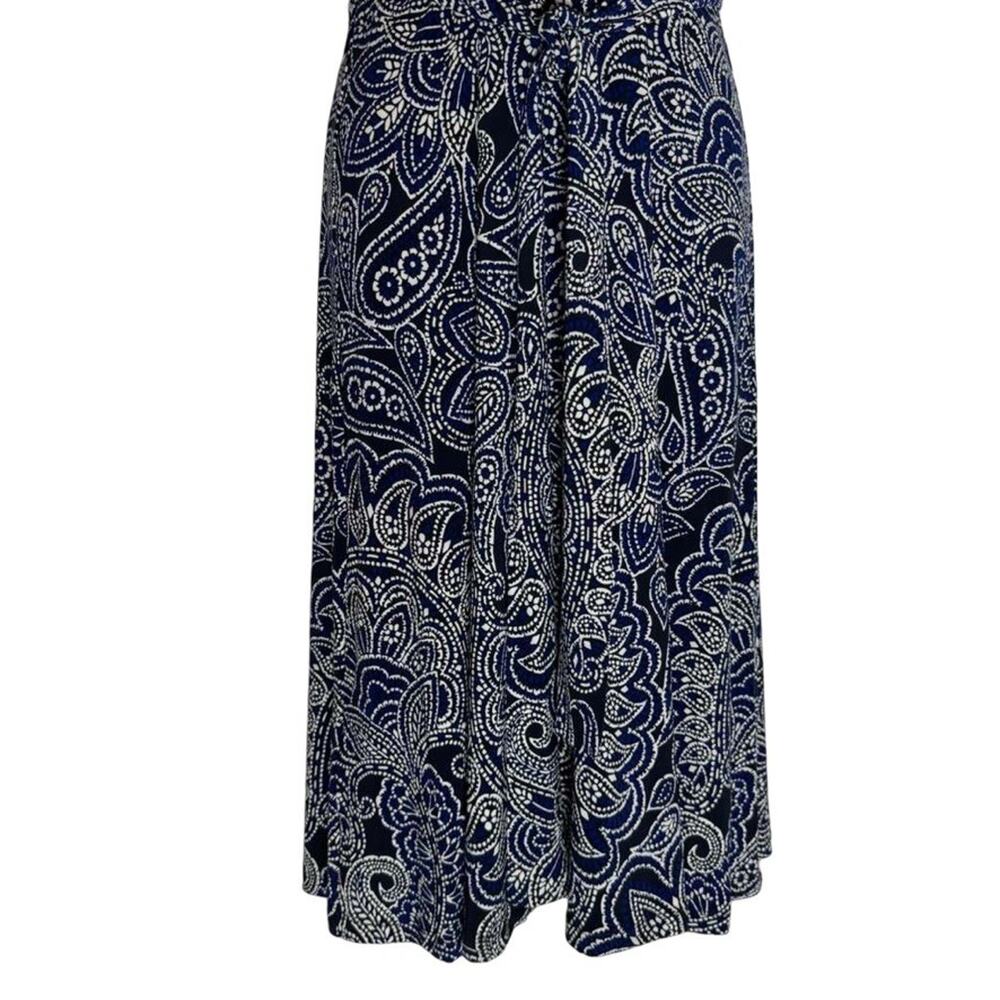 Harper Rose Womens Blue Jersey Knit Floral Wrap Look Puff Sleeve Midi Dress sz 4 - Picture 14 of 16